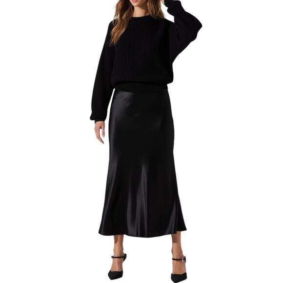 St. John Evening Black 100% Silk Midi Flowy Lined Skirt Side Zipper Size 12 - Picture 2 of 12